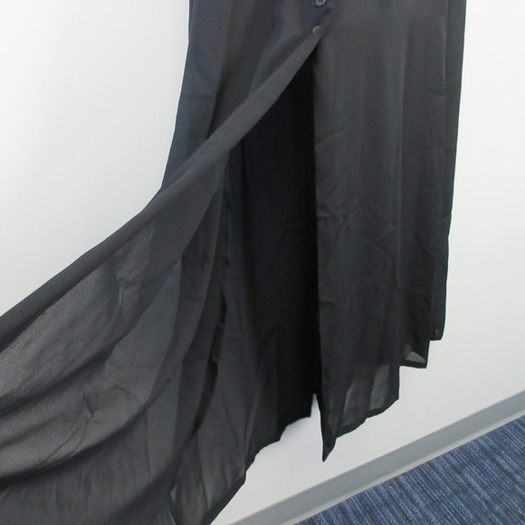 Vtg Dress 12 Black Maxi Off Shoulder Ruffle Layered Button Whimsigoth Gothic 338 - Picture 10 of 10